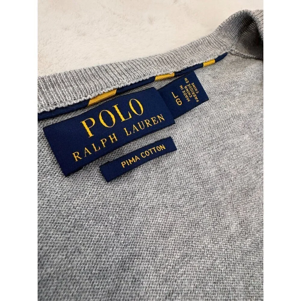 Polo Ralph Lauren Men's Size L Grey V-Neck Sweater Pima Cotton